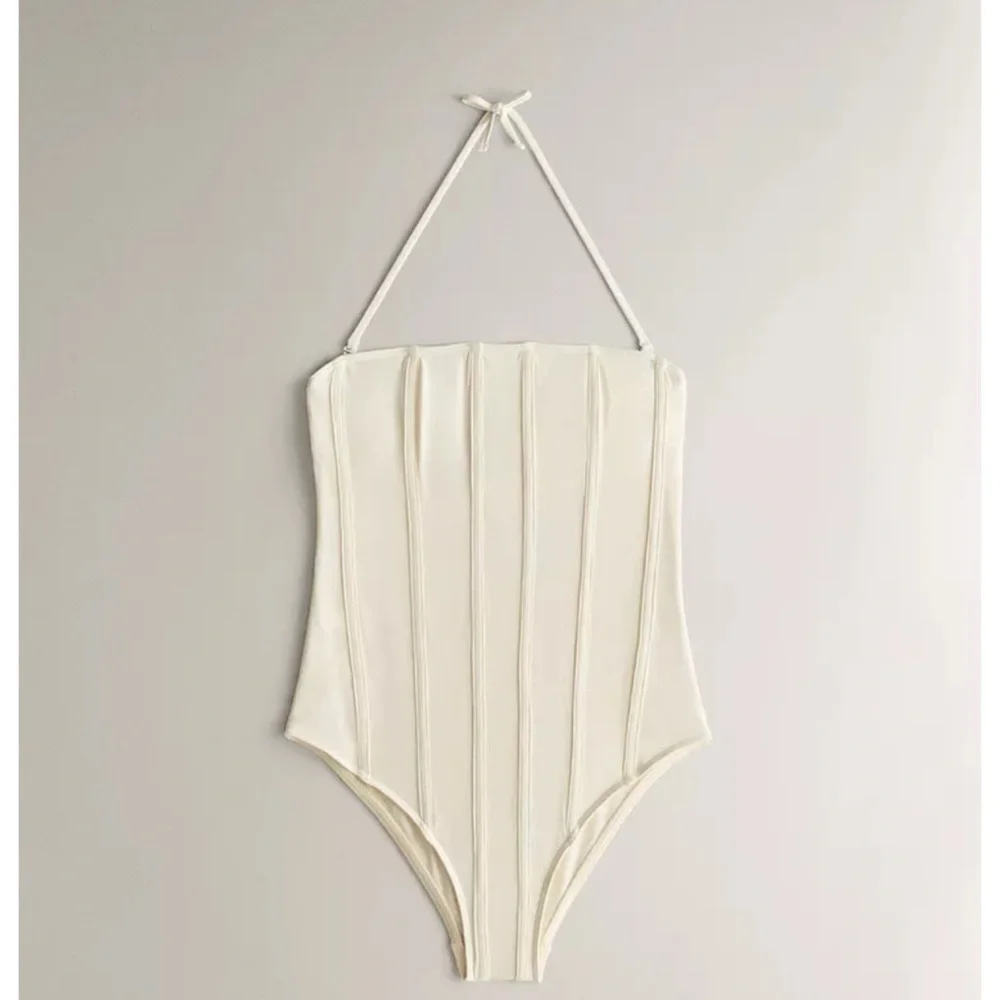 Zara Ecru Strapless Corset One-Piece Bathing suit with Removable Halter NWT